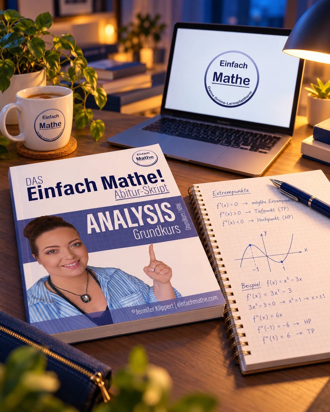 Ruhiger Mathe-Lernplatz mit Materialien für die Abi-Vorbereitung