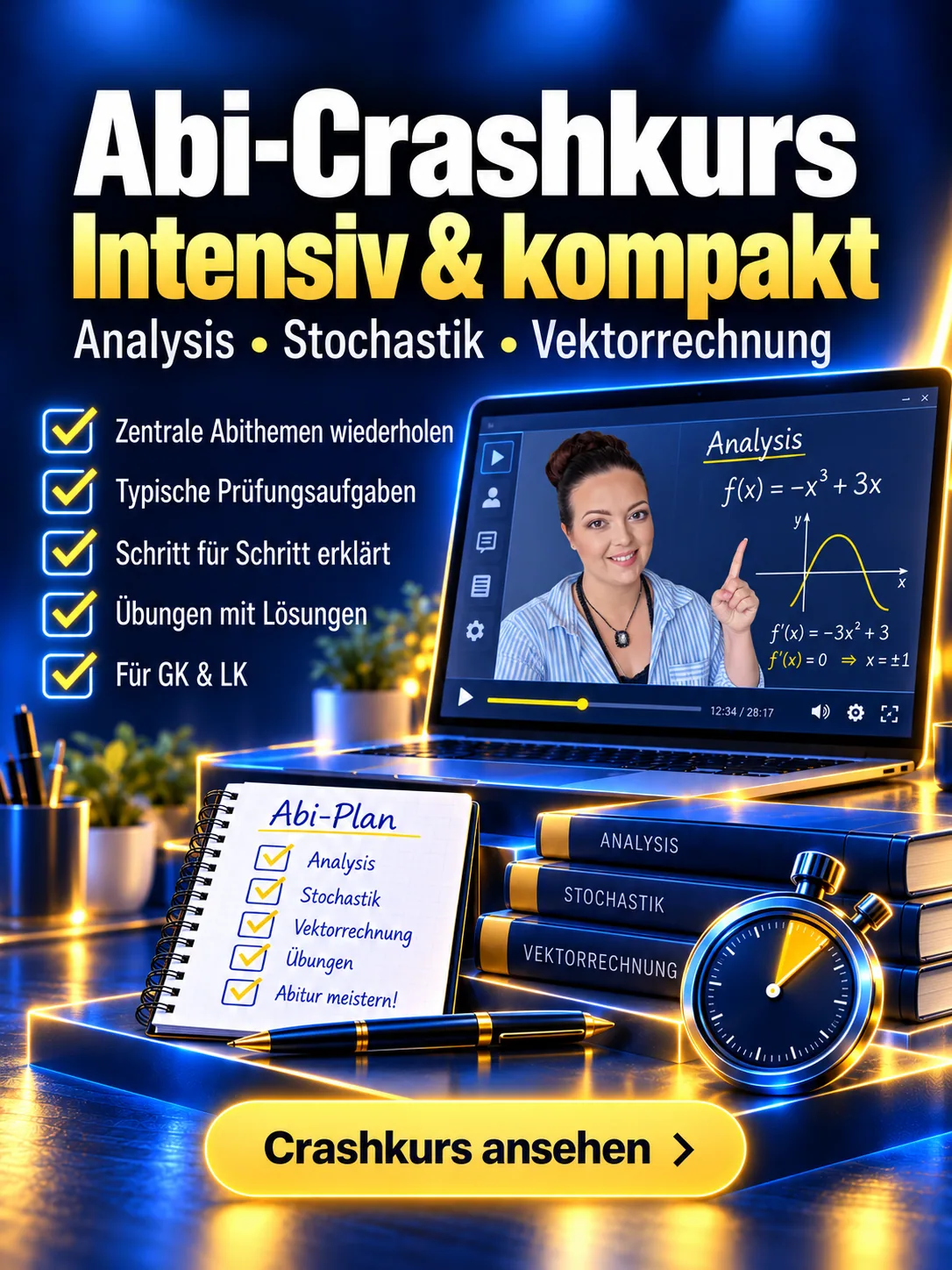 Abi-Crashkurs von EinfachMathe – Online-Kurs mit Jenny, Abi-Plan und Themenüberblick