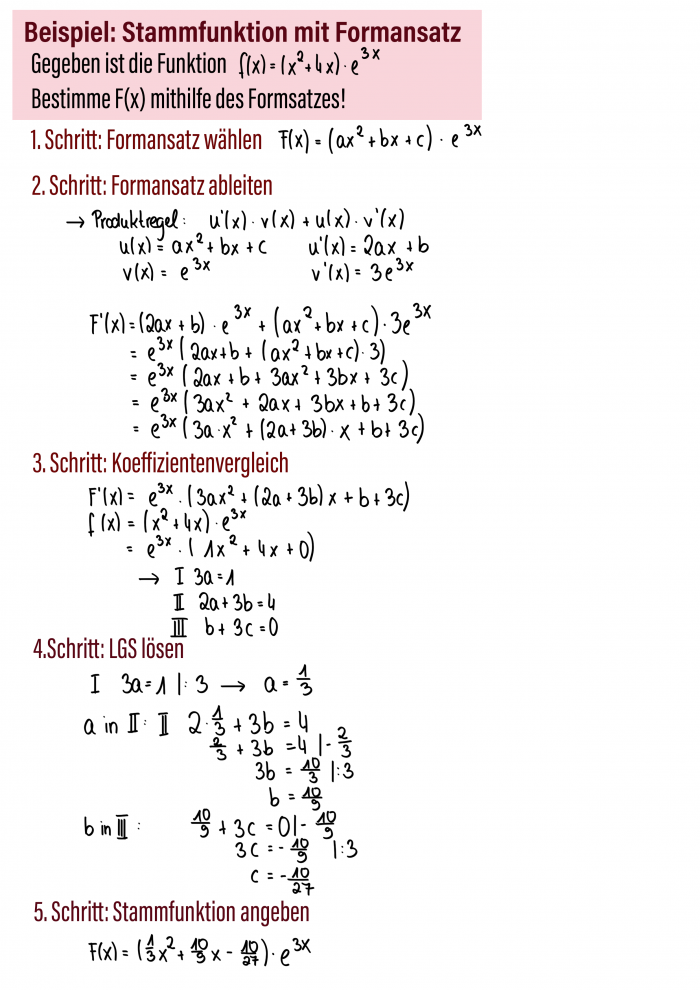 Beispiel Stammfunktion mit Formansatz und Koeffizientenvergleich
